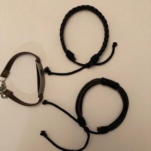 Set of Three Leather Bracelets in Black and Brown